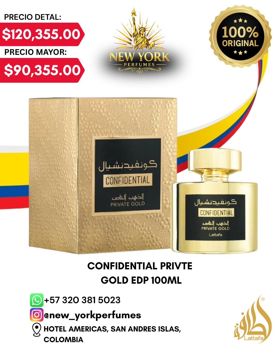 CONFIDENTIAL PRIVATE GOLD EDP 100ML POR LATTAFA