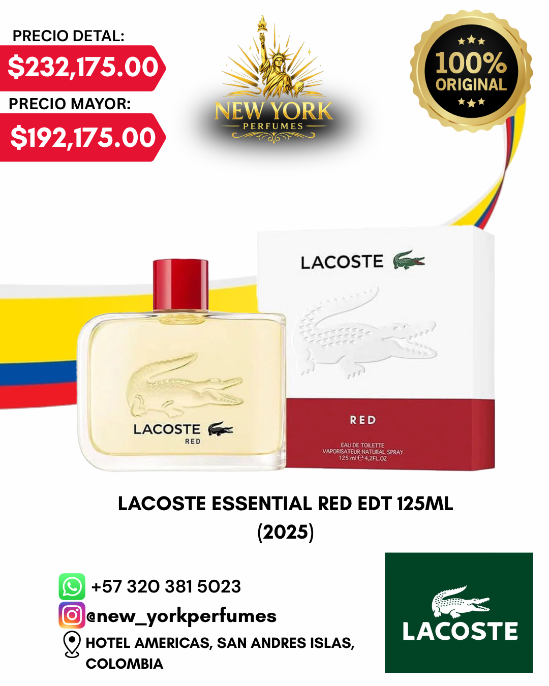 LACOSTE ESSENTIAL ROJO EDT 125ML 2025