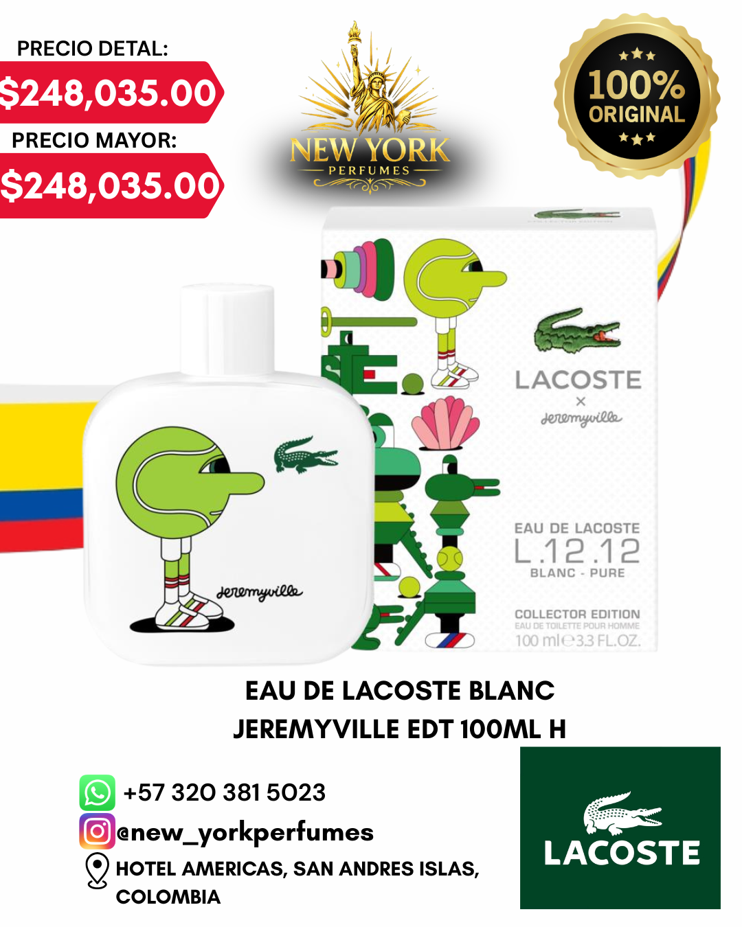 EAU DE LACOSTE BLANC JEREMYVILLE EDT 100ML H