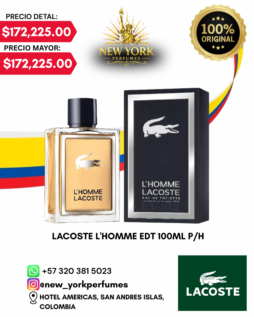 LACOSTE L'HOMME EDT 100ML P/H