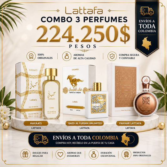 Combo Lattafa – 3 Perfumes Exclusivos